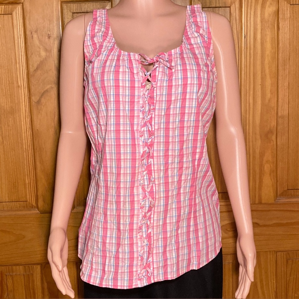 NWOT Zoey Beth Plus Vintage 90s Top Sleeveless Blouse Pink White Size 1X